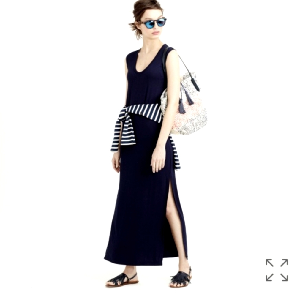 J. Crew Women's Black Maxi Dress with Side Slit - Size 6 🖤